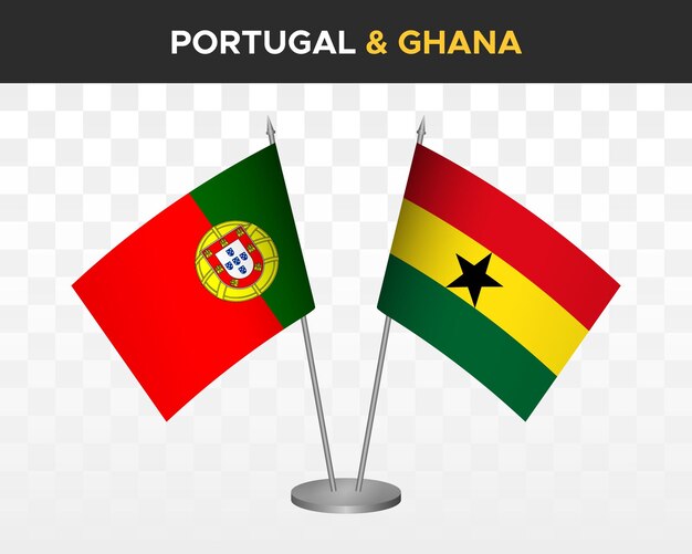 Portugal vs ghana escritorio banderas maqueta aislado 3d vector ilustración mesa banderas