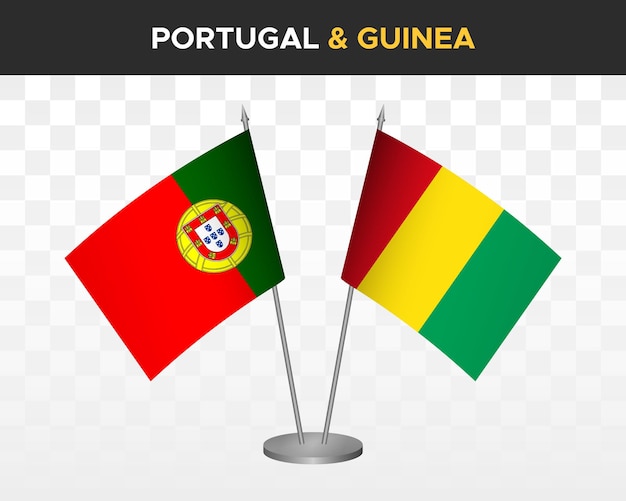 Portugal vs guinea escritorio banderas maqueta aislado 3d vector ilustración mesa banderas