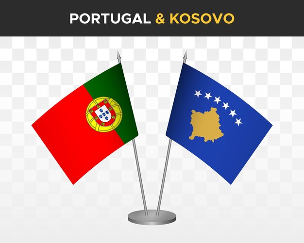 Portugal vs kosovo kosova escritorio banderas maqueta aislado 3d vector ilustración mesa banderas