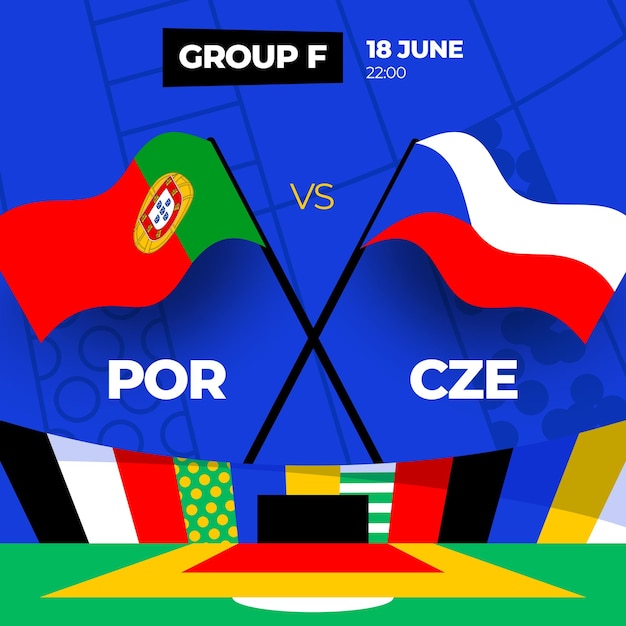 Vector portugal vs república checa fútbol partido de 2024 contra el partido de campeonato de la fase de grupos de 2024 contra los equipos introspecto de fondo deportivo competición de campeonato