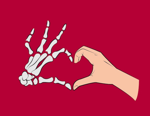 Pose de amor de la mano del cráneo