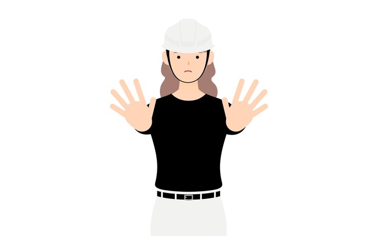 Vector pose de mujer carpintera sin inhibición extienda ambas manos frente a usted