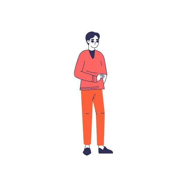 Pose de una persona con ropa de color naranja.