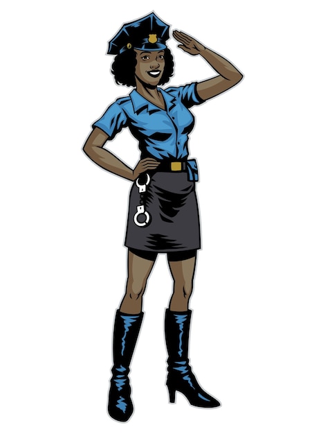 Vector pose de saludo de policía de mujeres negras