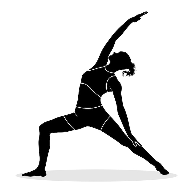 Pose de silueta de una mujer practicando gimnasia de yoga. ilustración vectorial