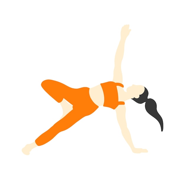 Pose de yoga femenino asiático en estilo plano de dibujos animados