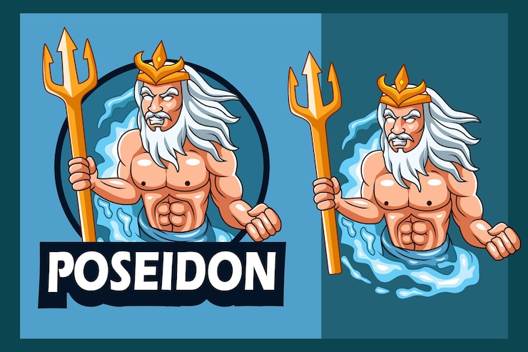 Vector poseidón enojado sosteniendo un tridente dorado