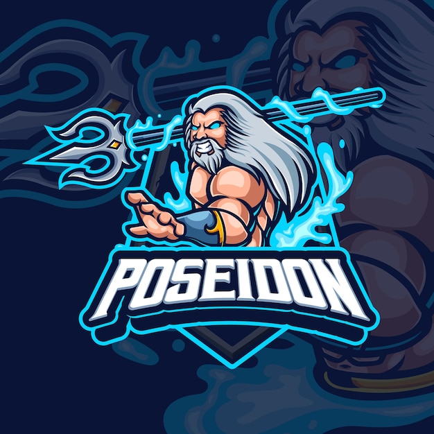 Vector poseidon mascot esport gaming logo design