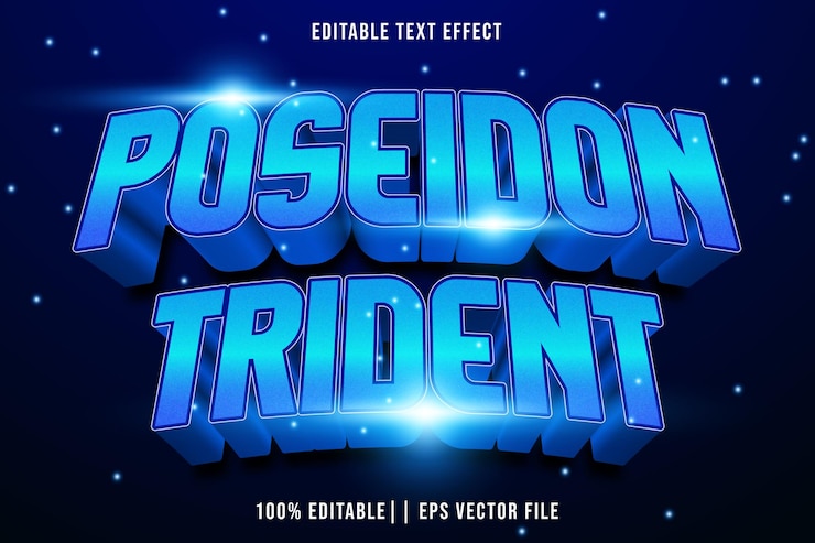 Vector poseidón tridente efecto de texto editable en 3d estilo moderno