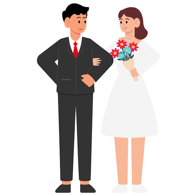 Poses de boda vectorial mirándose el uno al otro Diseño plano