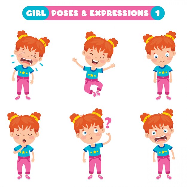 Vector poses y expresiones de una chica divertida