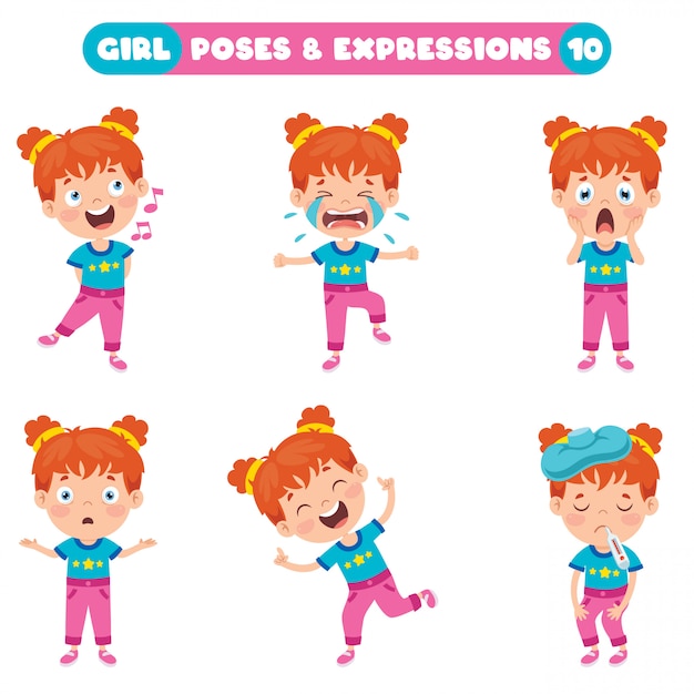 Vector poses y expresiones de una chica divertida