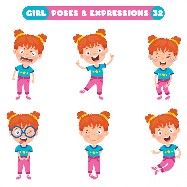 Vector poses y expresiones de una chica divertida