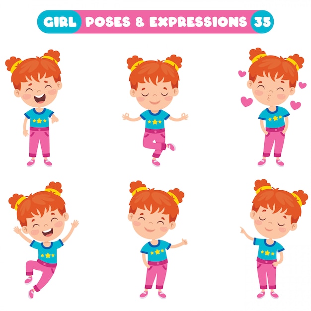 Vector poses y expresiones de una chica divertida