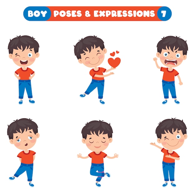 Poses y expresiones de un chico divertido