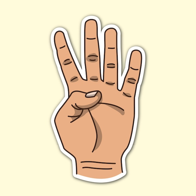 poses de mano de cuatro dedos, vector de etiqueta de estilo de dibujos animados editable