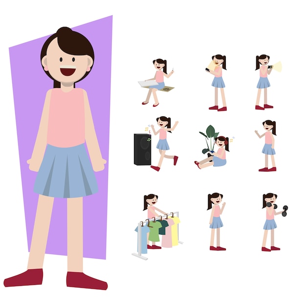 Vector poses personaje femenino adolescente