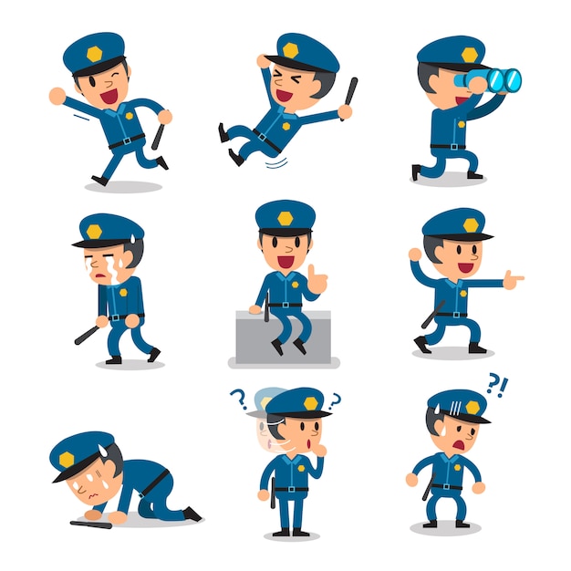 Poses de personaje de policía de dibujos animados