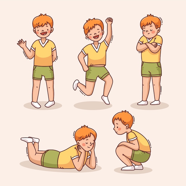 Las poses de los personajes de dibujos animados dibujados a mano