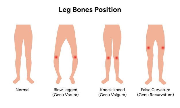 Vector posición de los huesos de las piernas blowlegged knockkneed curvatura de la cara