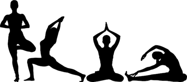 Vector posiciones de yoga silueta vectorial 4 tipos de concepto de meditación de silueta de movimiento de yoga