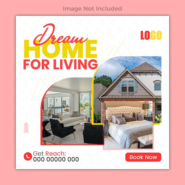 Post de diseño de casas para vivir, bienes raíces, diseño de bienes raíces o venta de viviendas, publicaciones en las redes sociales