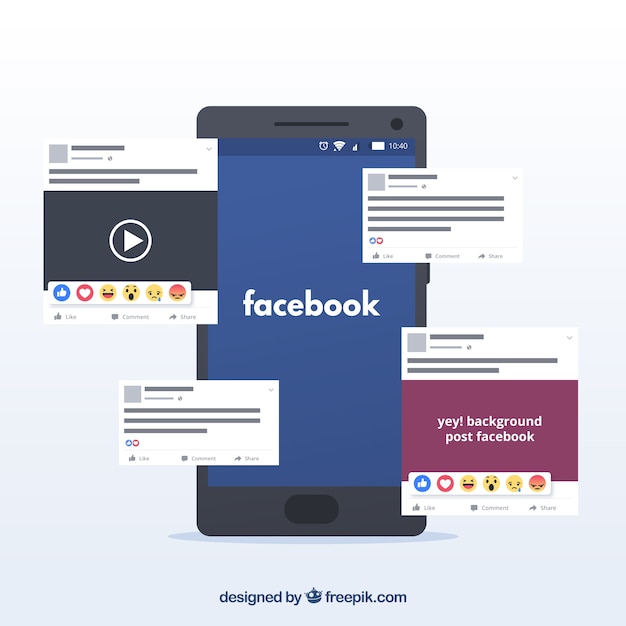 Vector post de facebook en el móvil con diseño plano