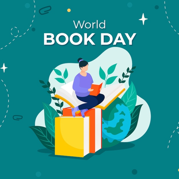 El post de ilustración del día mundial del libro plano