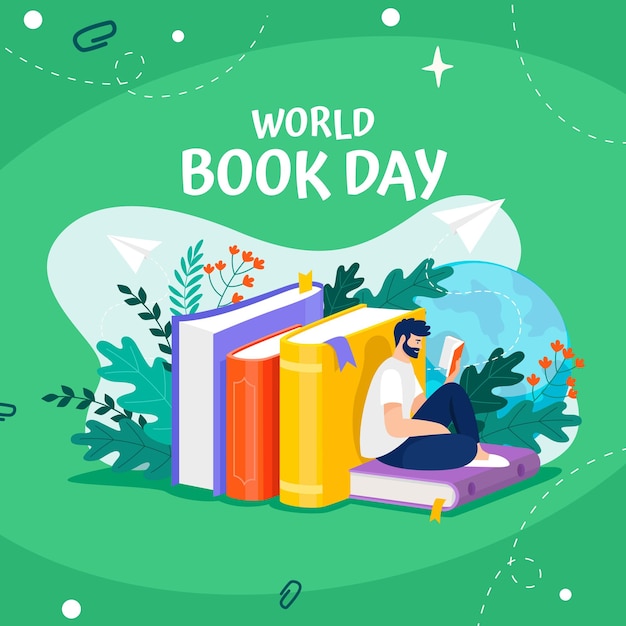 El post de ilustración del día mundial del libro plano