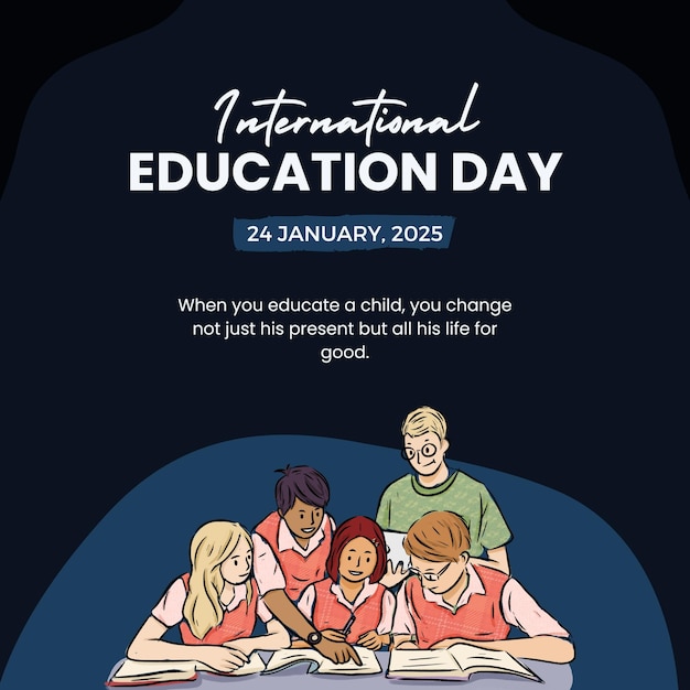 Post en Instagram del Día Internacional de la Educación Minimalista Azul