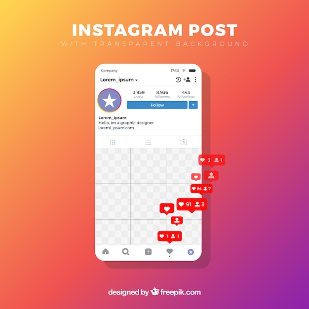 Vector post de instagram con fondo transparente