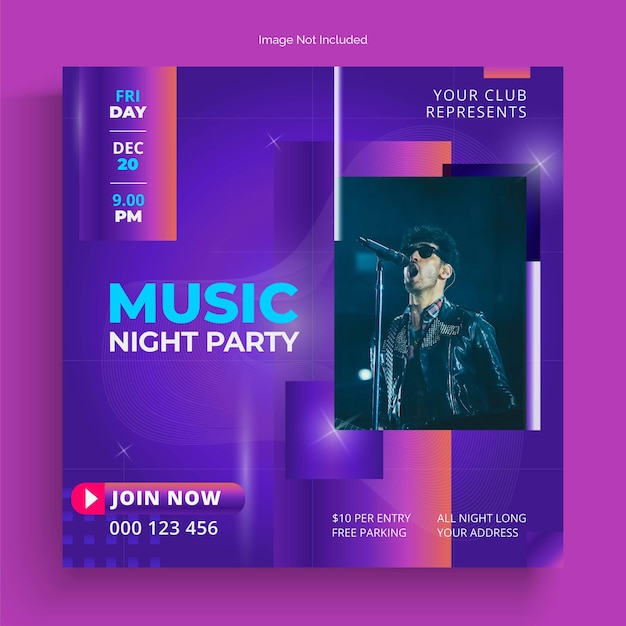 post de música de la fiesta en las redes sociales e Instagram