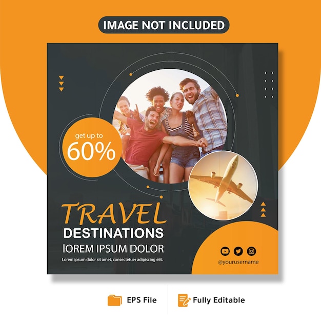 Post de viajes y turismo explorar la plantilla de redes sociales de vacaciones de vacaciones de la agencia mundial