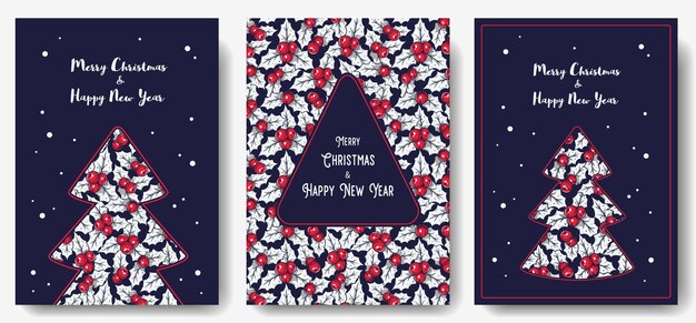 Postal de acebo navideño para vacaciones de año nuevo