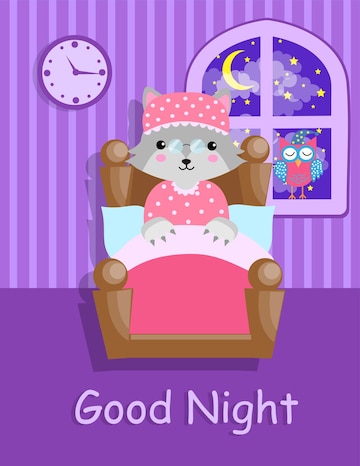  Postal de buenas noches con un divertido lobo lindo disfrazado de abuela y un búho. dulces sueños ilustración vectorial.