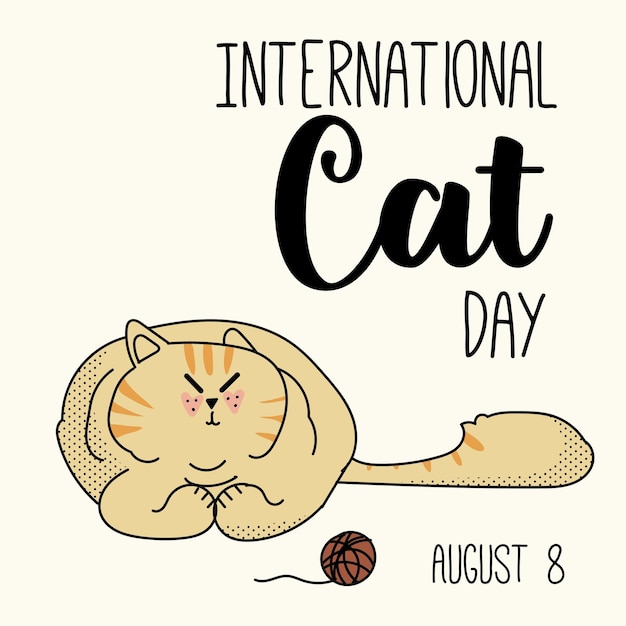 Postal para el día internacional del gato el 8 de agosto Colección de diseño de personajes del día internacional del gato feliz con color plano Ilustración con eslogan para ropa imprimir pancarta insignia cartel pegatina