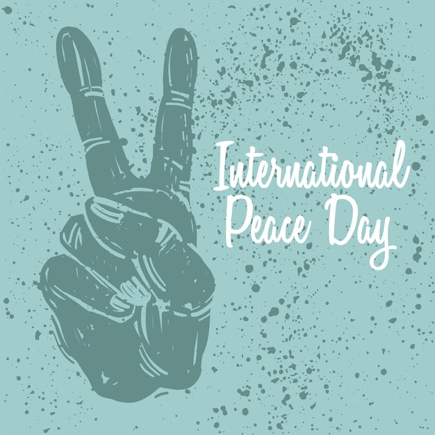 Vector postal del día internacional de la paz con gesto de la mano ilustración de vector de concepto de impresión de cartel