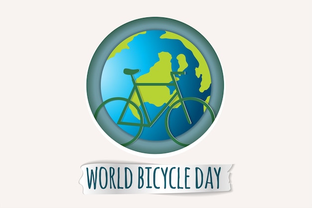 Postal del día mundial de la bicicleta en estilo papercut