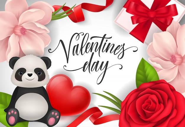 Postal del día de san valentín con panda