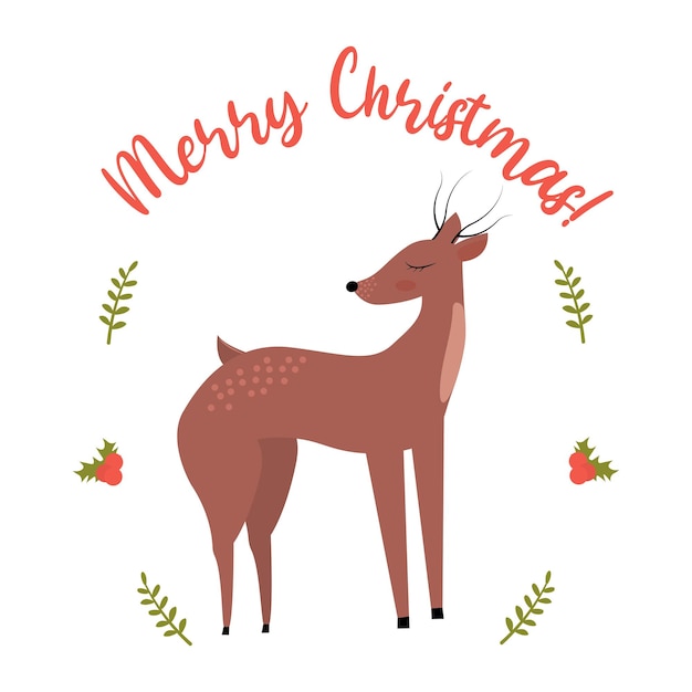 Postal de felicitación de ciervos de Navidad. Feliz Navidad y feliz año nuevo vector de tarjeta
