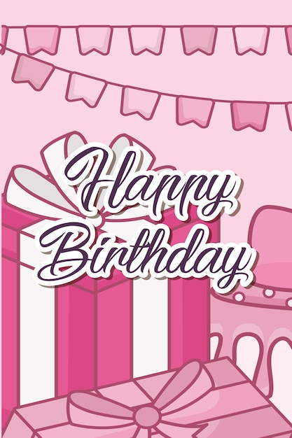 postal de feliz cumpleaños con cajas de regalos