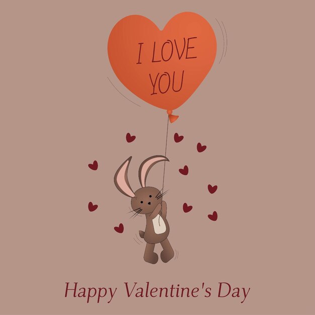 Postal Feliz Día de los Enamorados Conejito en globo