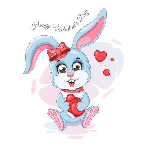 Postal de feliz día de San Valentín con conejito romántico