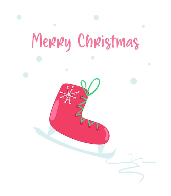 Postal de Feliz Navidad Patines sobre hielo Tema de invierno de Navidad Ilustración para postales navideñas Papelería Embalaje