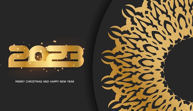 Postal festiva de feliz año nuevo 2023 color negro y dorado
