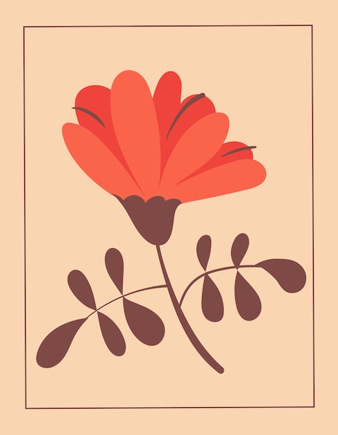 Postal floral retro para el 8 de marzo y fecha, tarjeta de felicitación de flor roja