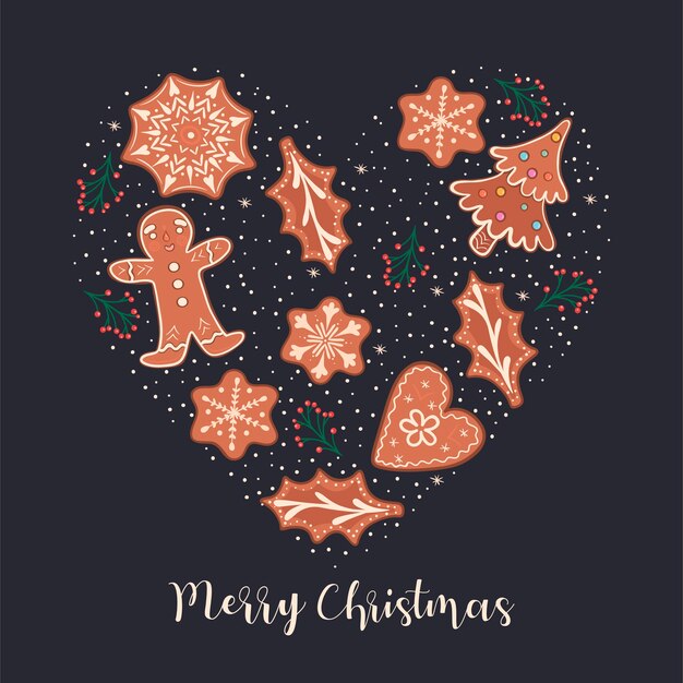 Postal con galletas de jengibre y la inscripción Feliz Navidad.