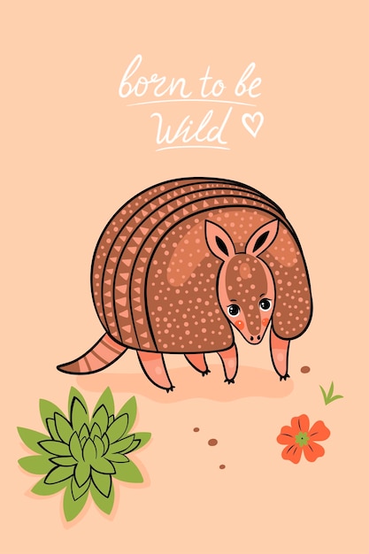 Vector postal con un lindo armadillo y una inscripción gráficos vectoriales