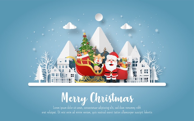 Postal navideña con Papá Noel y renos