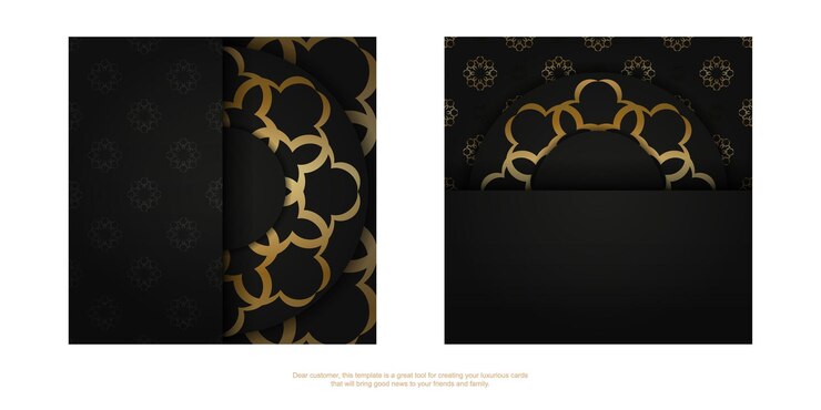 Vector postal en negro con adorno de lujo dorado.
